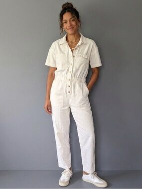 Universal Thread Cream Short Sleeve Button-Front Boilersuit Jumpsuit Sz 10 NWOT